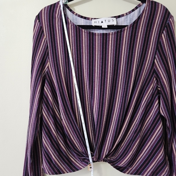Hiatus Knot Front Top Womens XL Striped LS Cropped Pullover Stretch Office Boho - Picture 5 of 16